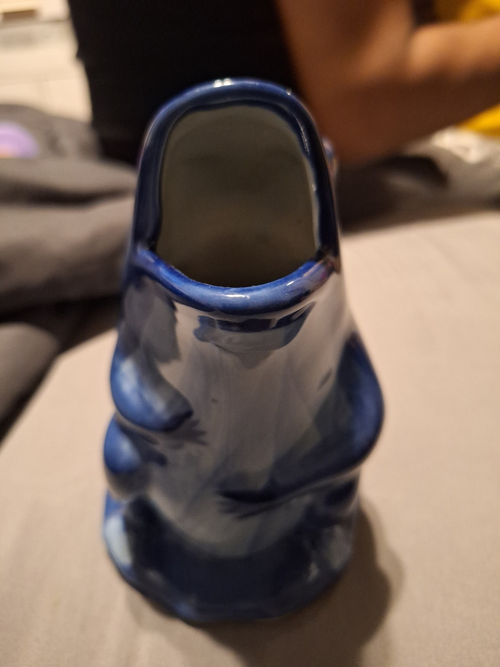 Heavy Porcelain Blue Chinese Frog Pitcher or vase